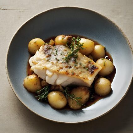 Bacalhau confitado com batatas ao murro